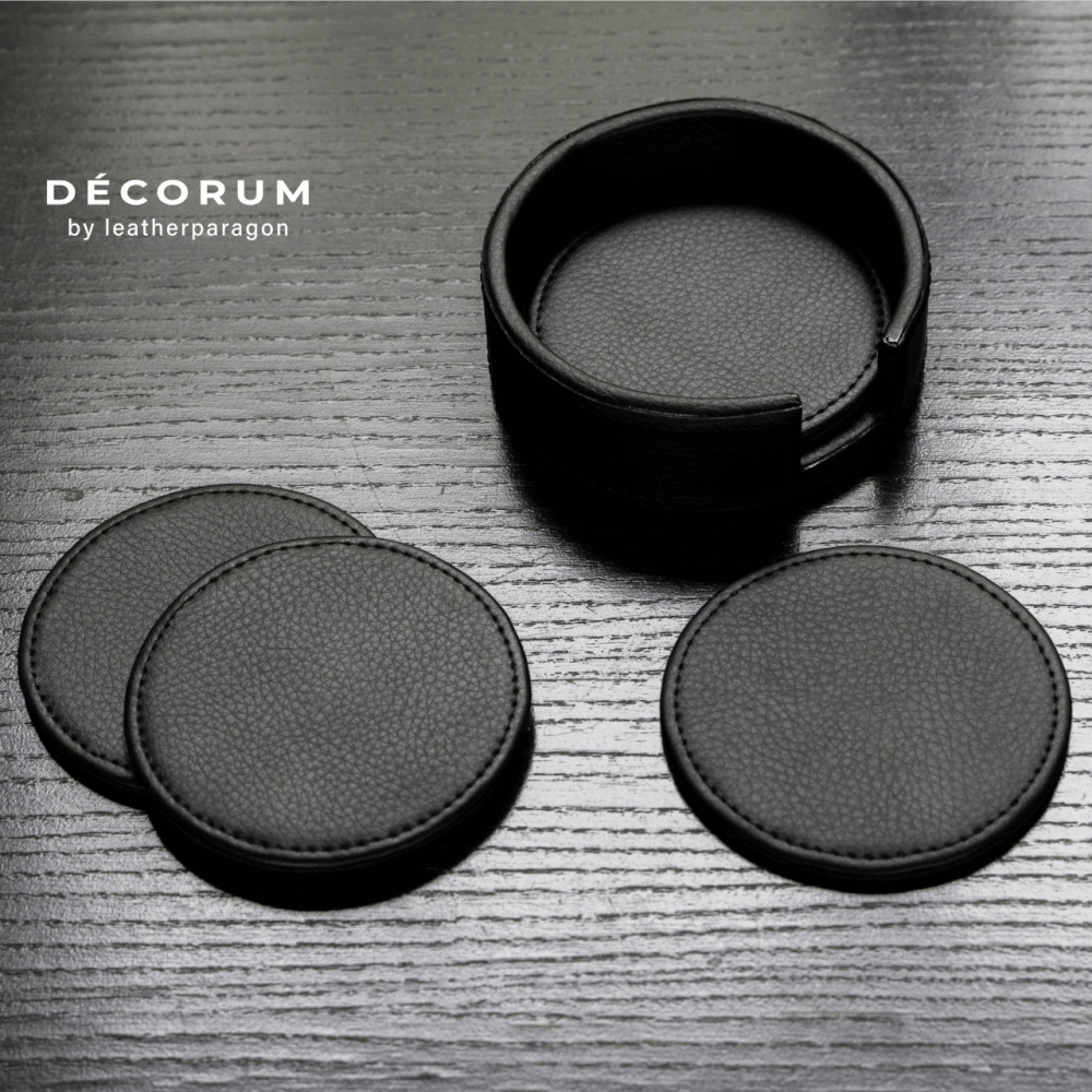 ชุดแผ่นรองแก้วกลม Decorum 12x12x3.8 cm สีน้ำตาล_0